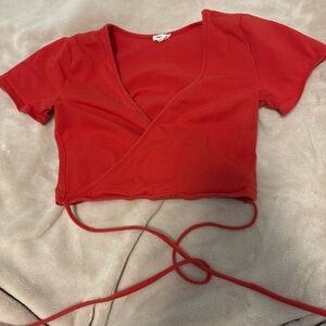 Garage Red V-Neck Wrap Crop Top
